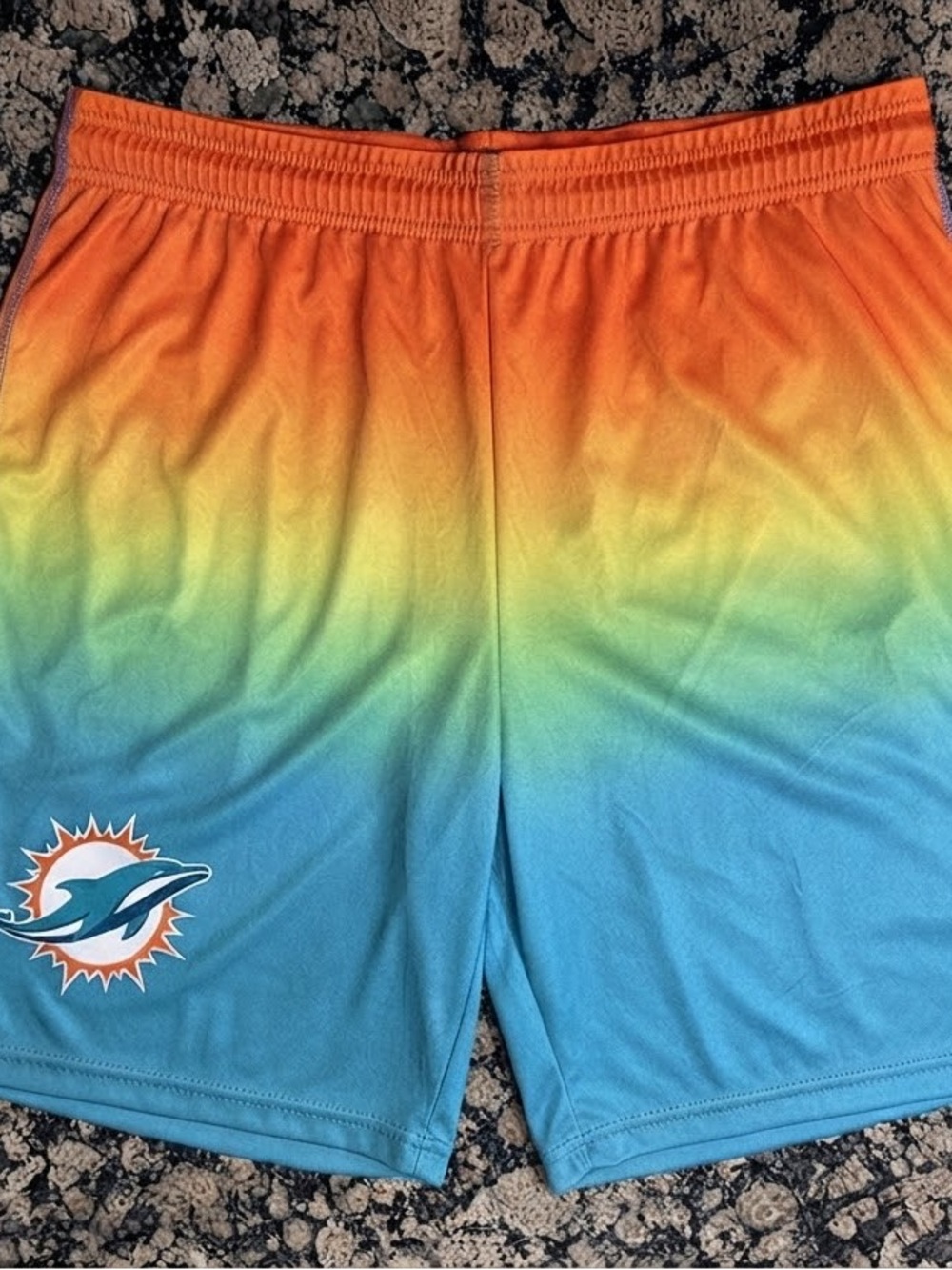 Miami Dolphins NFL Mens Activewear Shorts Gradient Sunset Orange Aqua XL